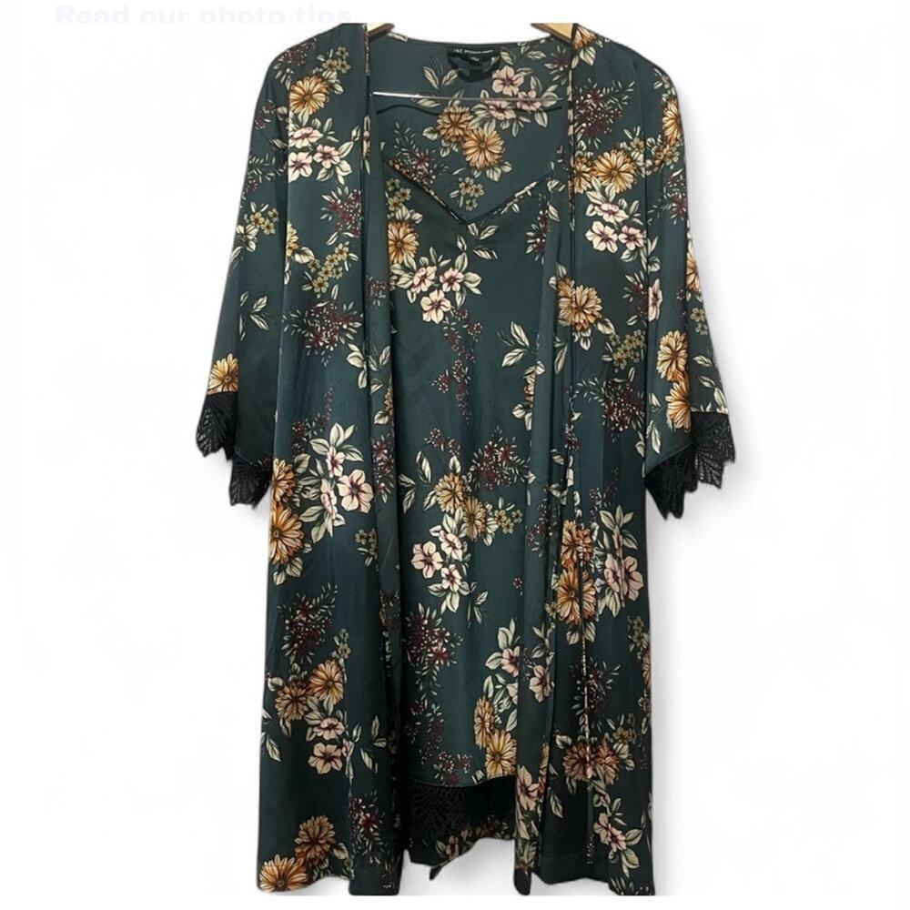 I.N.C International Concepts Matching Intimate Kimono & Slip Dress Floral Lace L